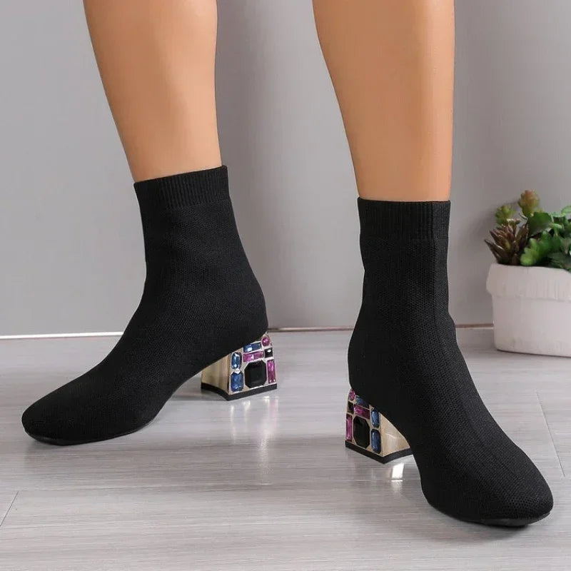 Bottines Femme Stretch Talon Carré