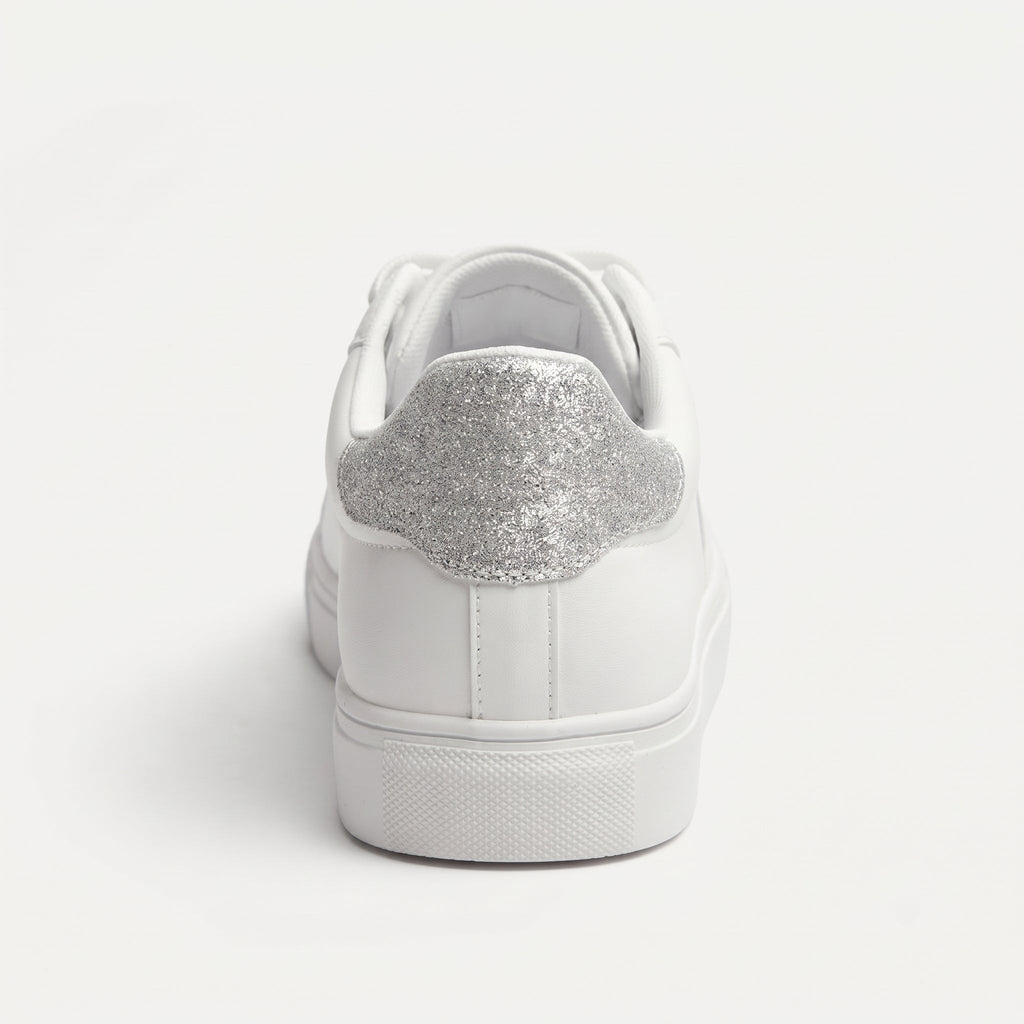 Argent applique double coeur pailletée vue de dos contrefort pailleté Chaussay
