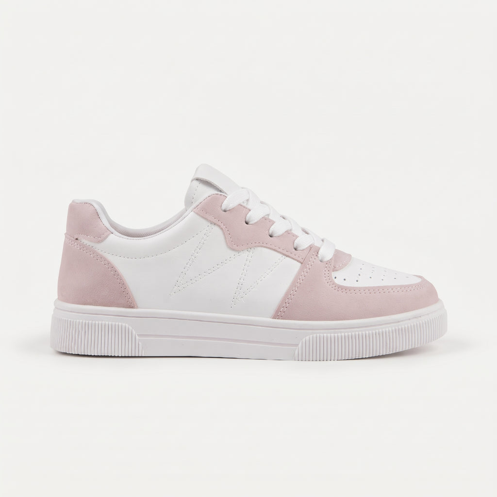 Rose baskets légères femme à lacets profil latéral bout à droite Chaussay