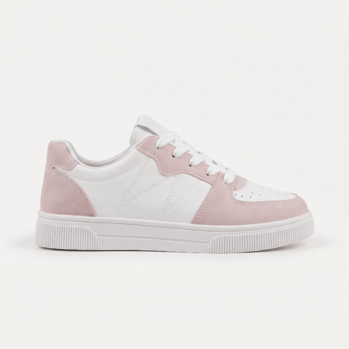 Rose baskets légères femme à lacets profil latéral bout à droite Chaussay