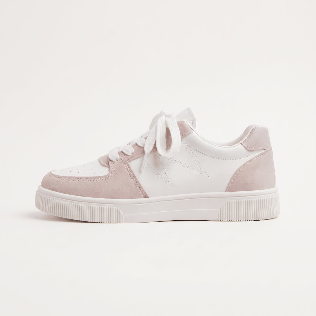 Rose baskets légères femme à lacets profil latéral bout à gauche Chaussay