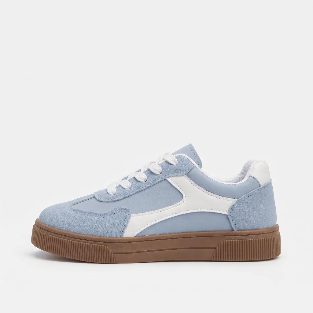 Bleu basket plate femme à lacets, vue de profil, bout à gauche Chaussay
