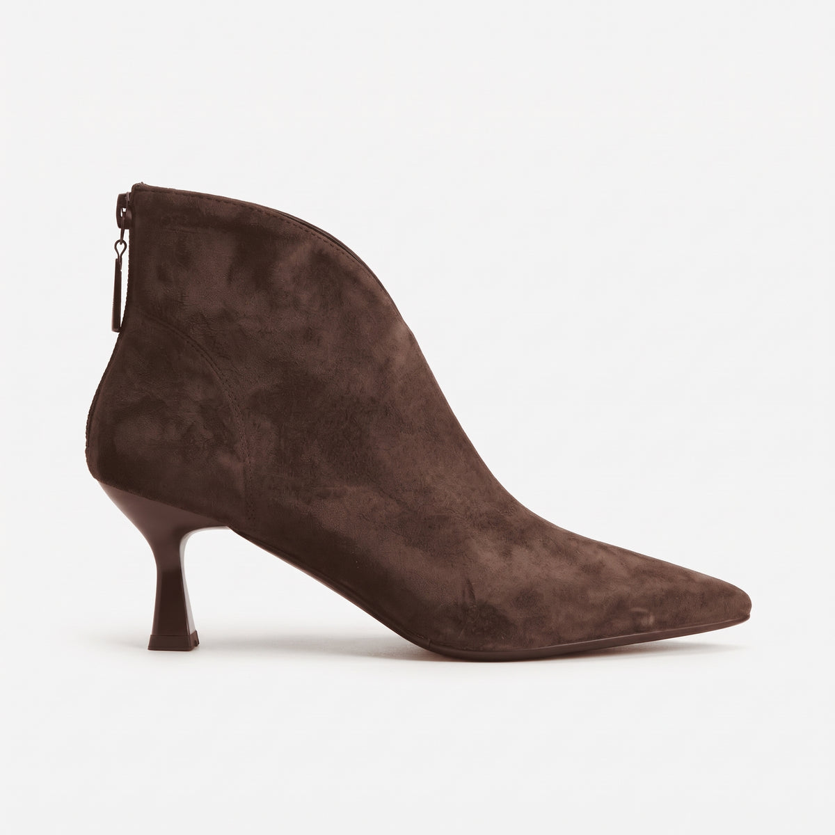 Marron boots effet suède femme bout pointu profil latéral Chaussay