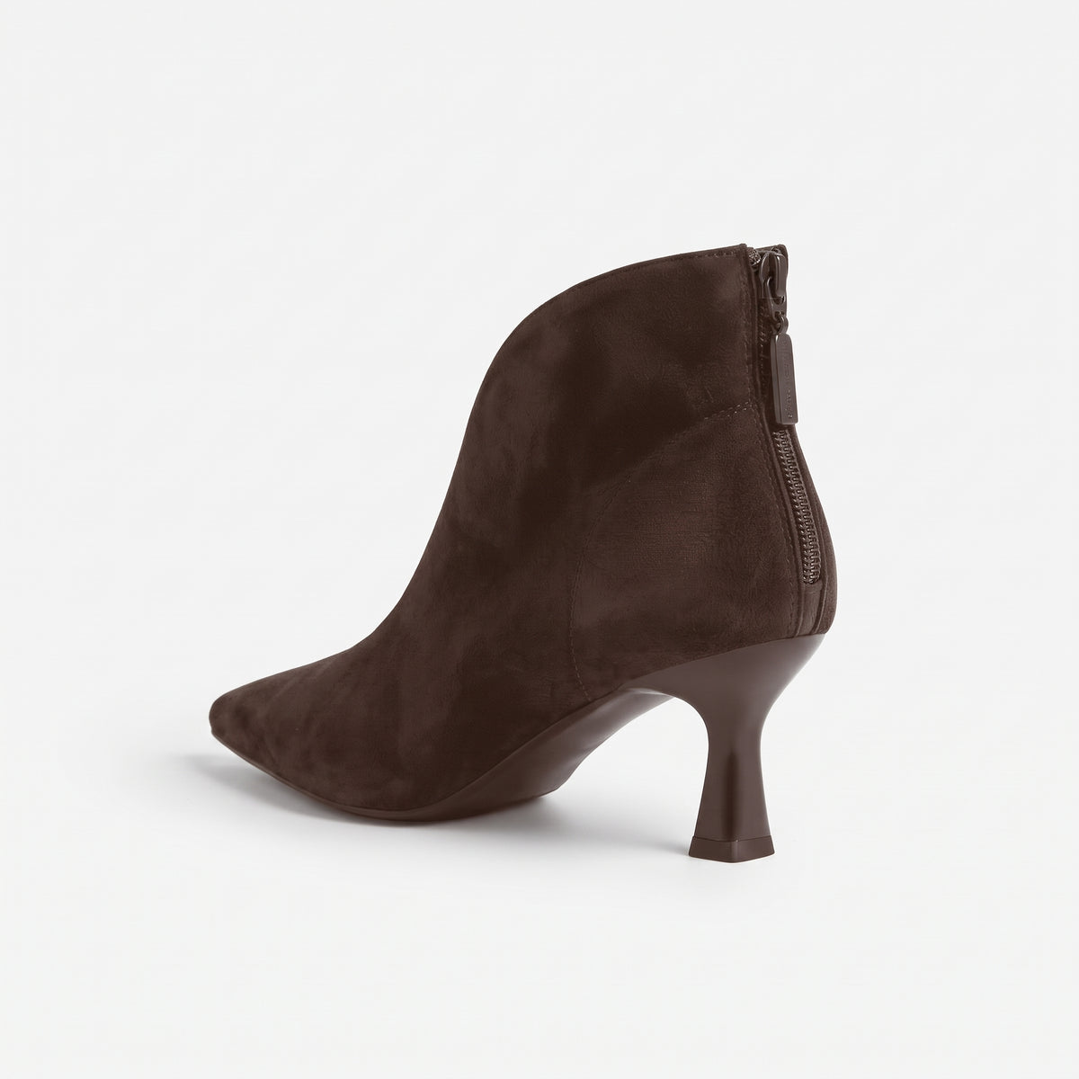 Marron boots effet suède femme bout pointu vue de dos zip Chaussay
