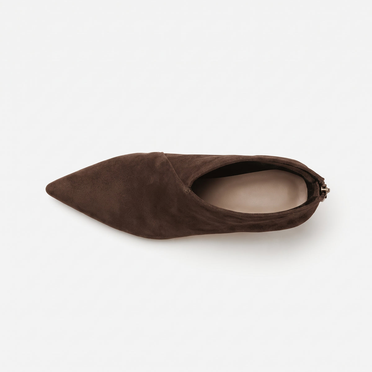 Marron boots effet suède femme bout pointu vue du dessus Chaussay