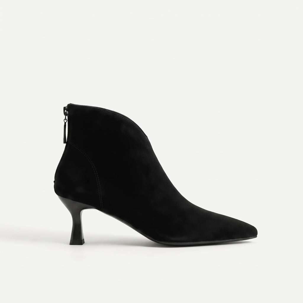Noir boots effet suède femme bout pointu profil latéral Chaussay
