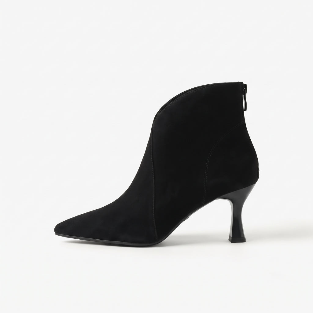 Noir boots effet suède femme bout pointu profil latéral bout à gauche Chaussay
