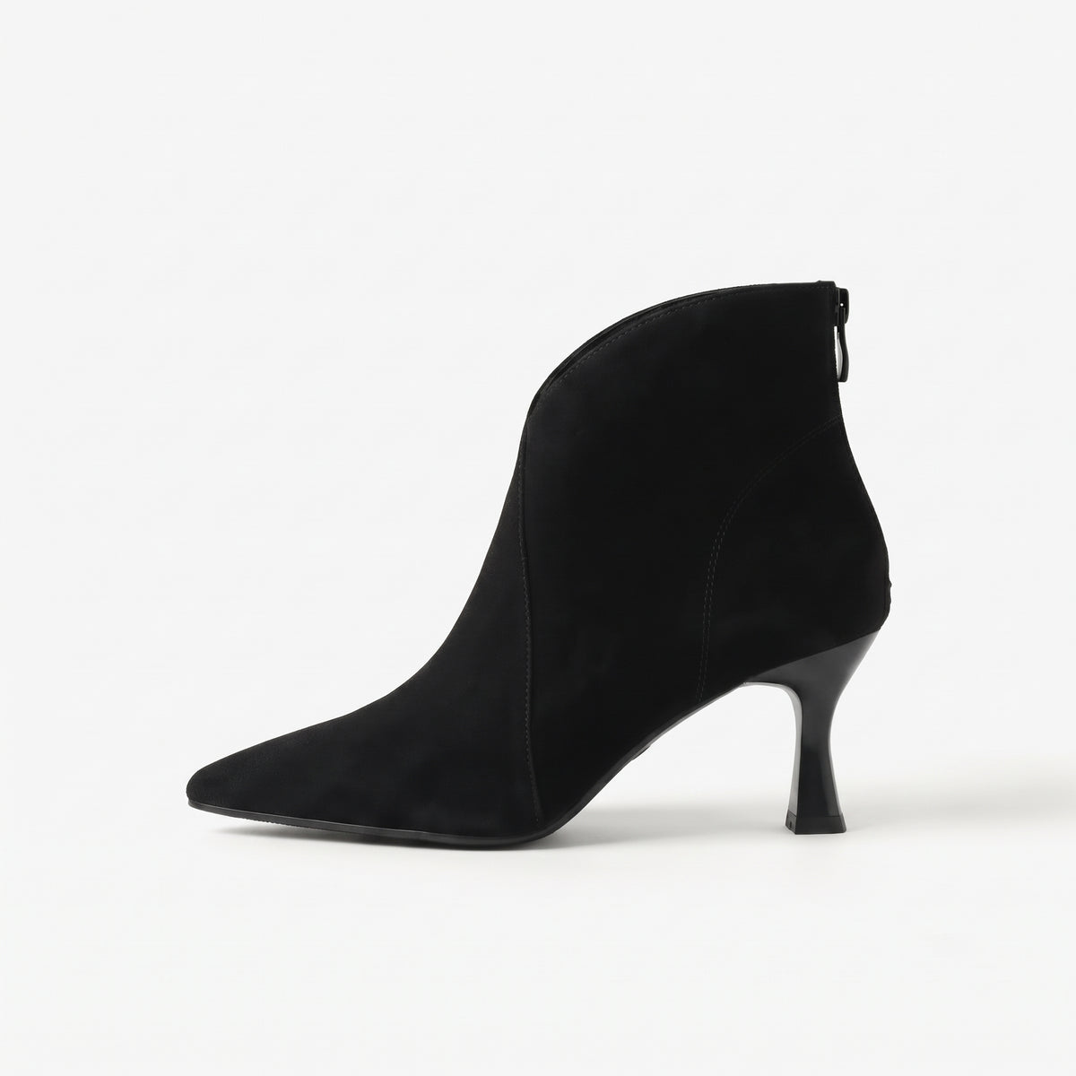 Noir boots effet suède femme bout pointu profil latéral bout à gauche Chaussay