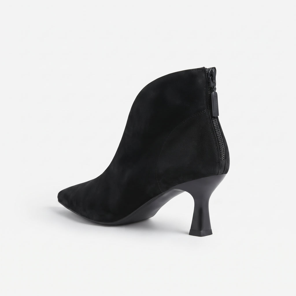 Noir boots effet suède femme bout pointu vue de dos zip Chaussay