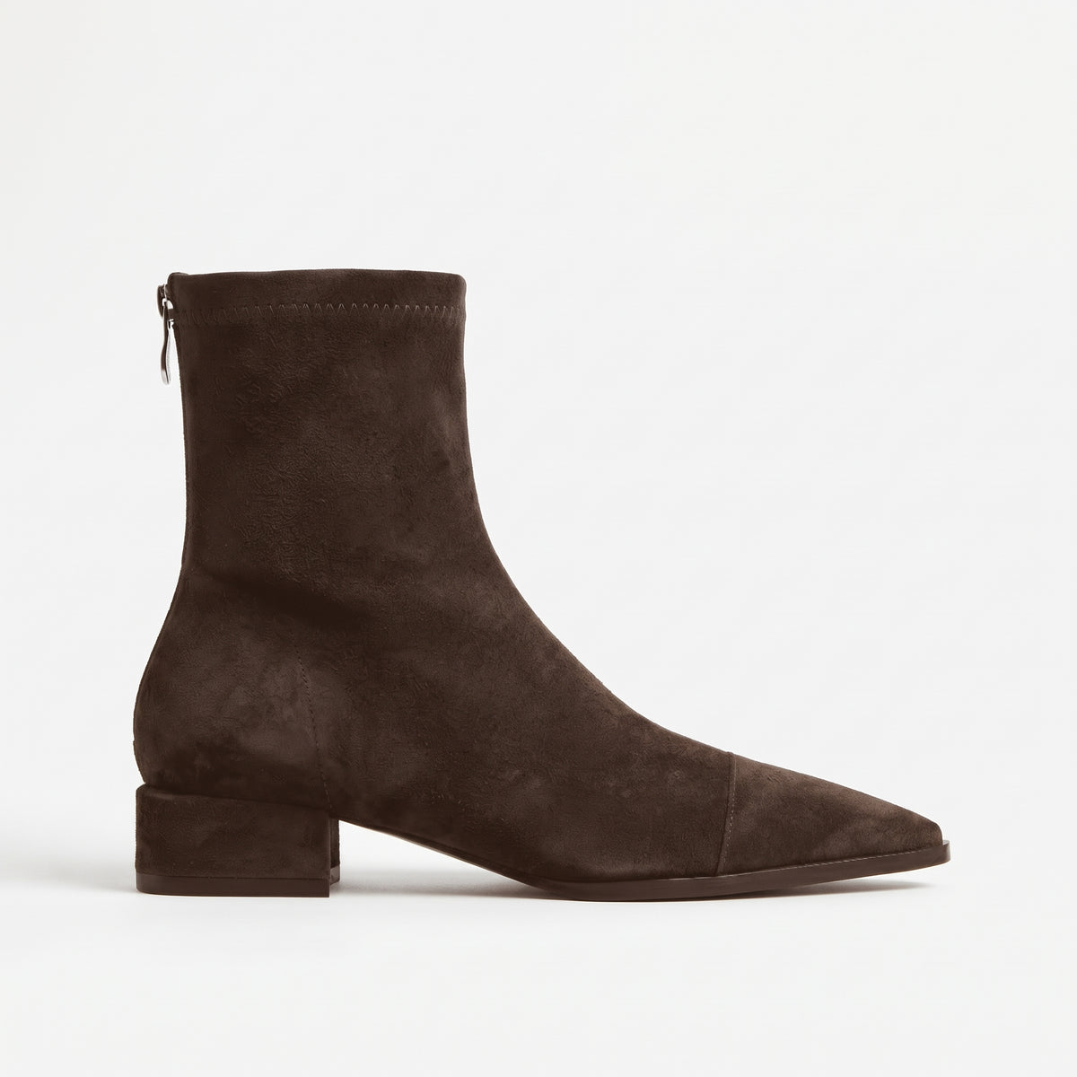 Marron bottines bout pointu zip dos femme profil latéral Chaussay