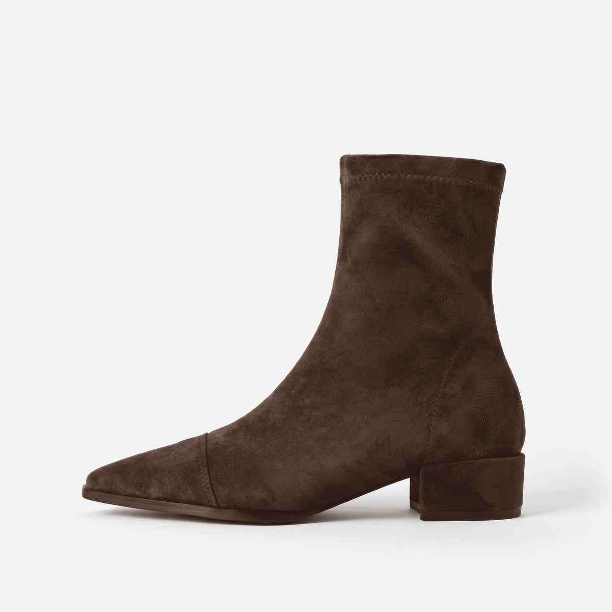 Marron bottines bout pointu zip dos femme profil latéral bout à gauche Chaussay