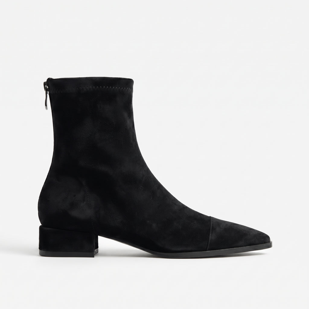 Noir bottines bout pointu zip dos femme profil latéral Chaussay