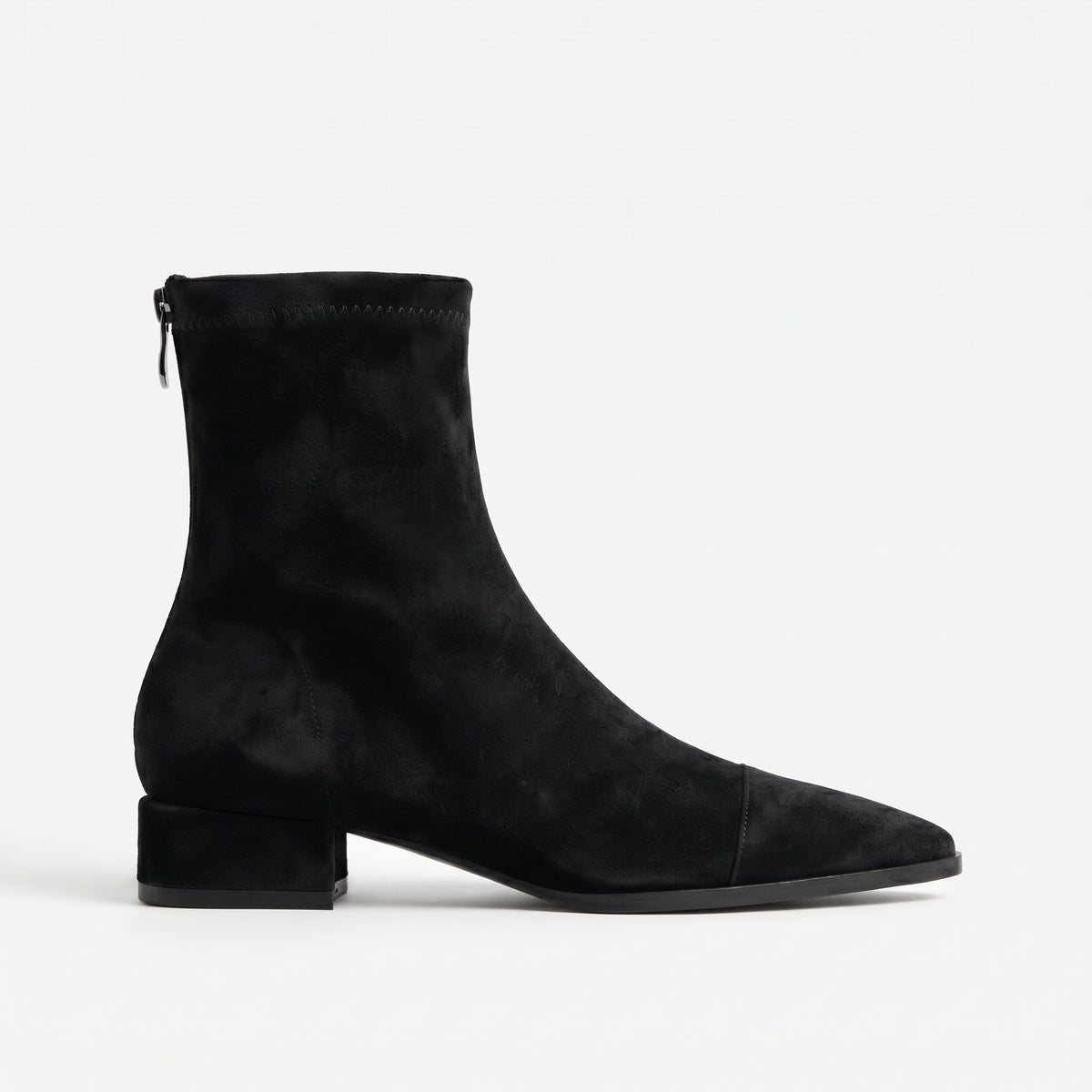 Noir bottines bout pointu zip dos femme profil latéral Chaussay