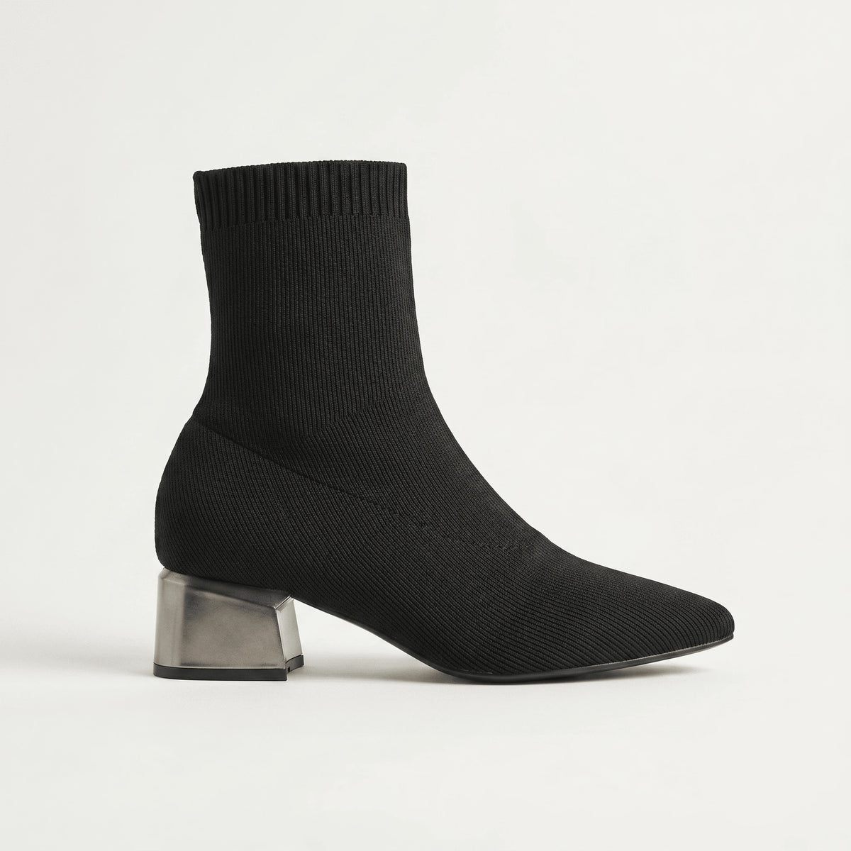 Noir bottines chaussettes tricotées femme talon carré bout pointu Chaussay