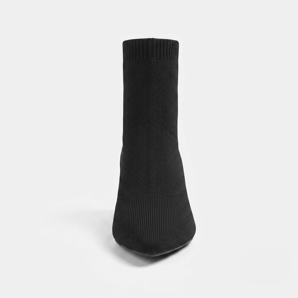 Noir bottines chaussettes tricotées vue de face femme maille extensible