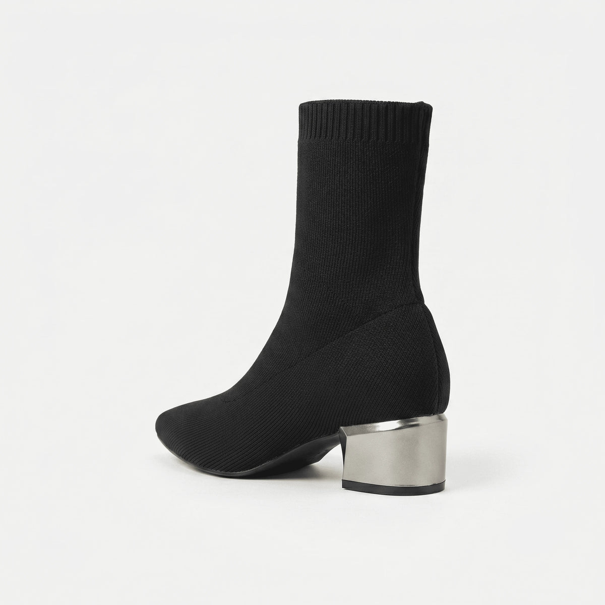 Noir bottines chaussettes tricotées bout pointu vue talon carré