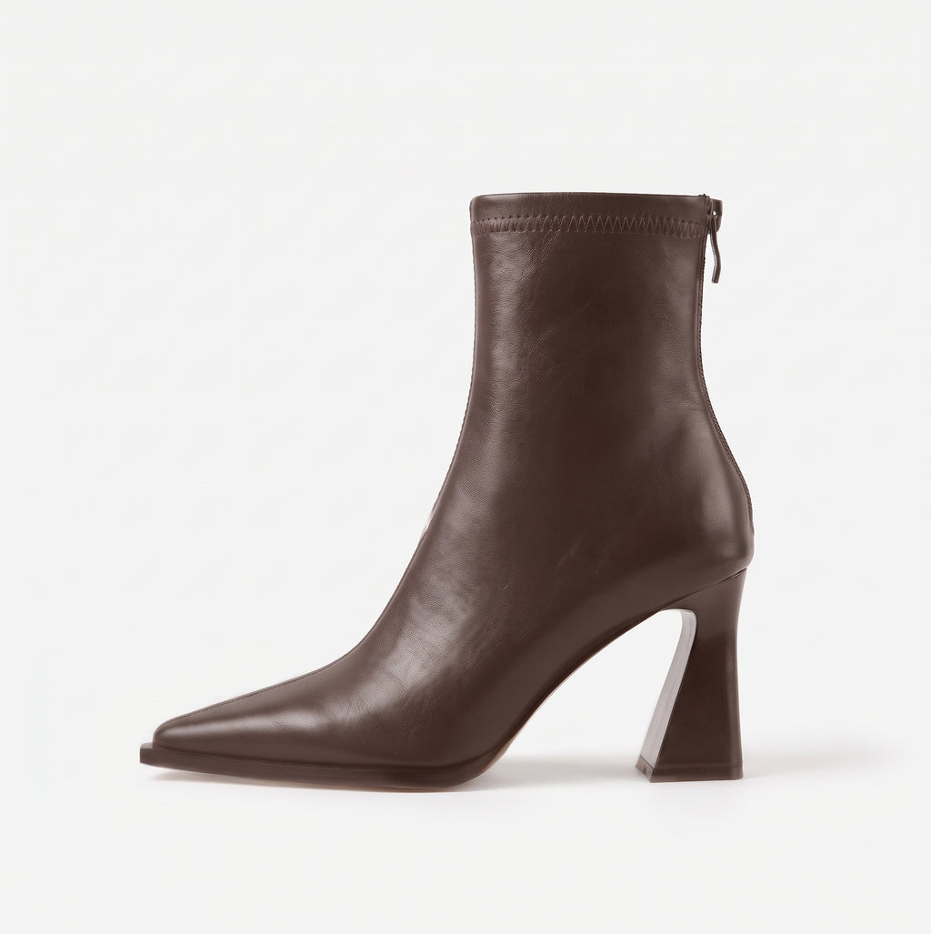 Marron bottines compensées femme bout pointu profil latéral bout à gauche Chaussay