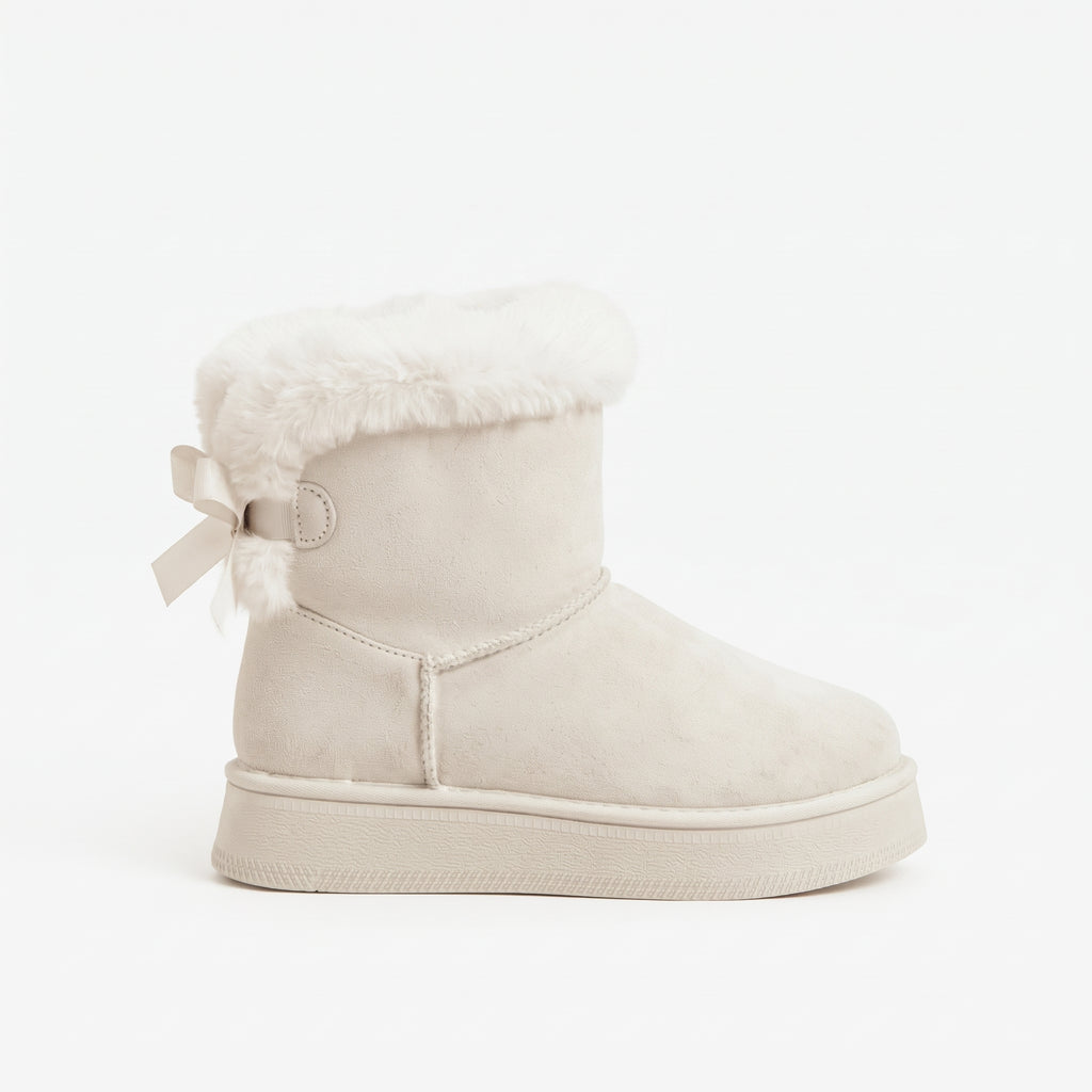 Blanc bottines fourrées nœud femme profil latéral Chaussay