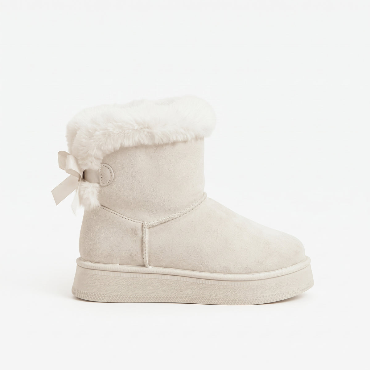 Blanc bottines fourrées nœud femme profil latéral Chaussay