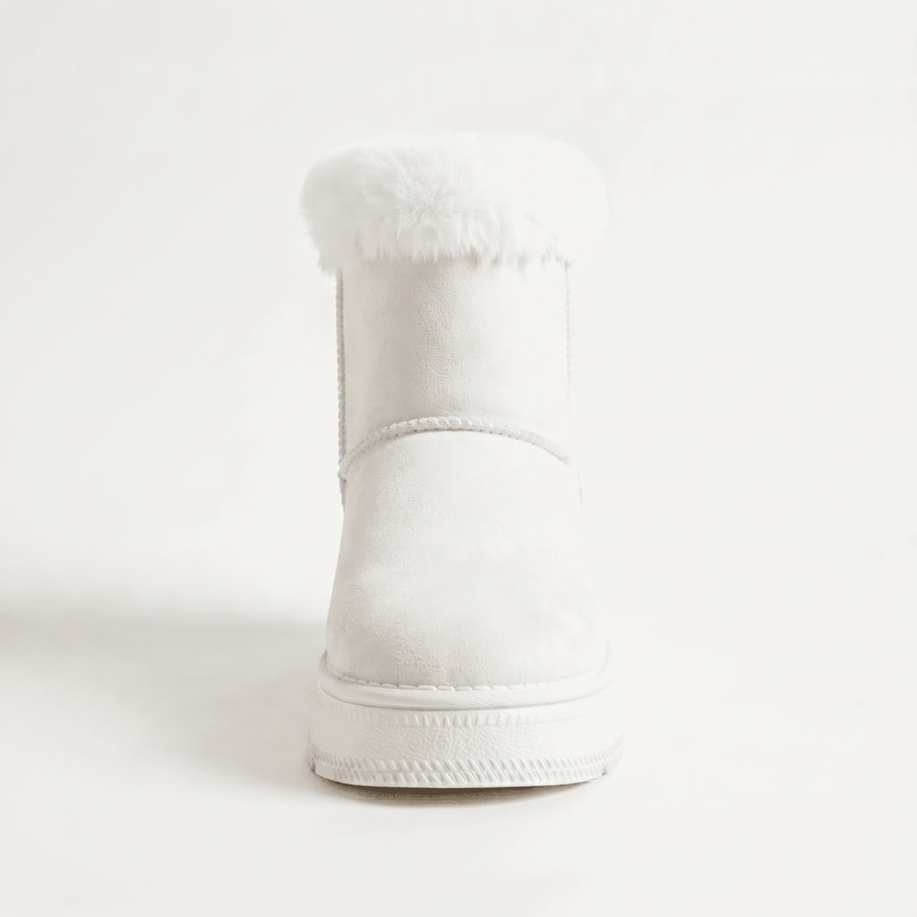 Blanc bottines fourrées nœud femme vue de face Chaussay