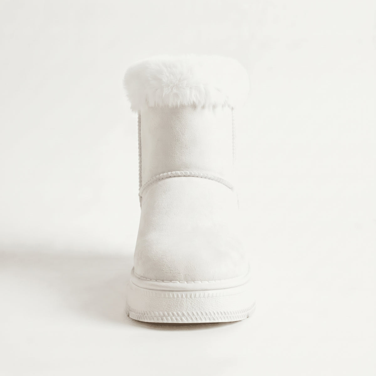Blanc bottines fourrées nœud femme vue de face Chaussay
