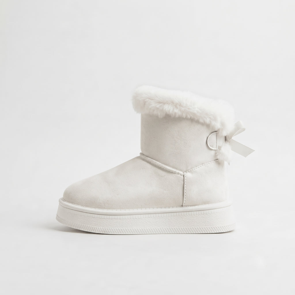 Blanc bottines fourrées nœud femme profil latéral bout à gauche Chaussay