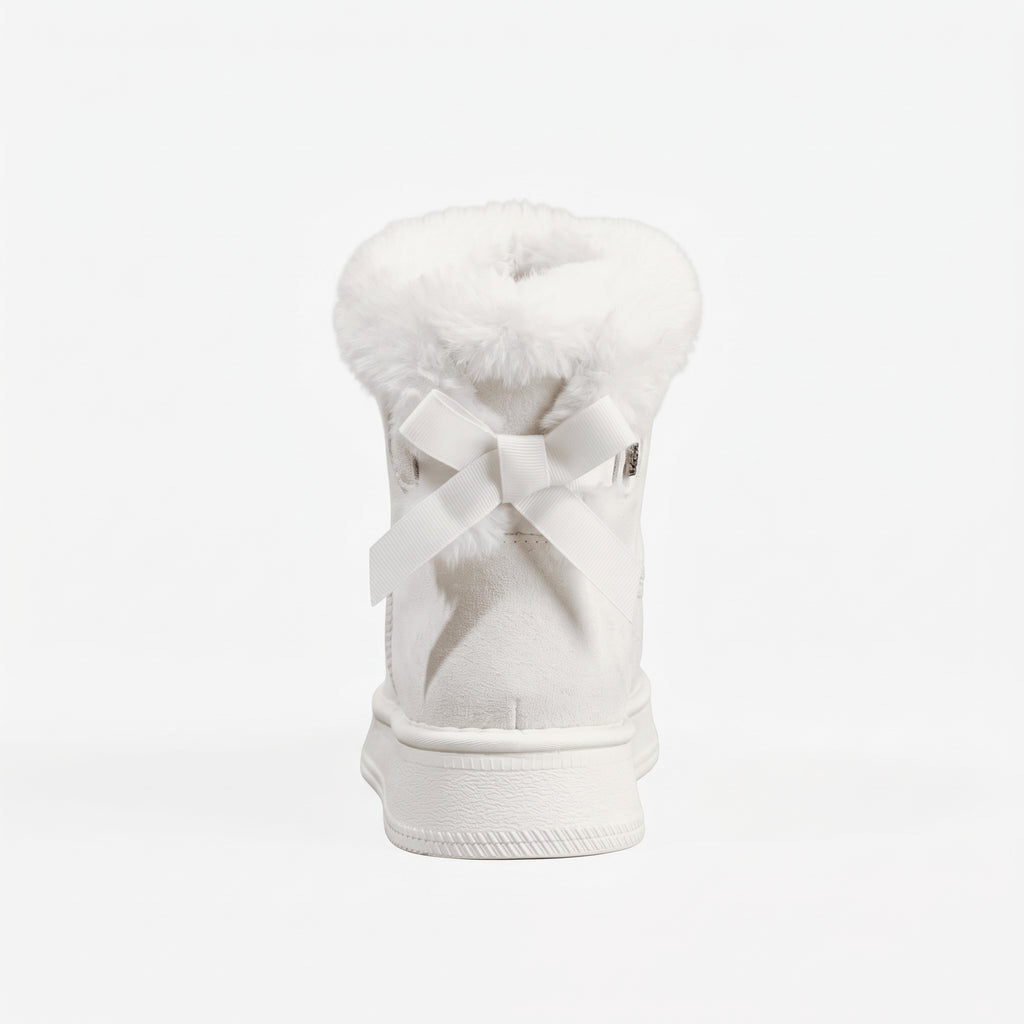Blanc bottines fourrées nœud femme vue de dos Chaussay