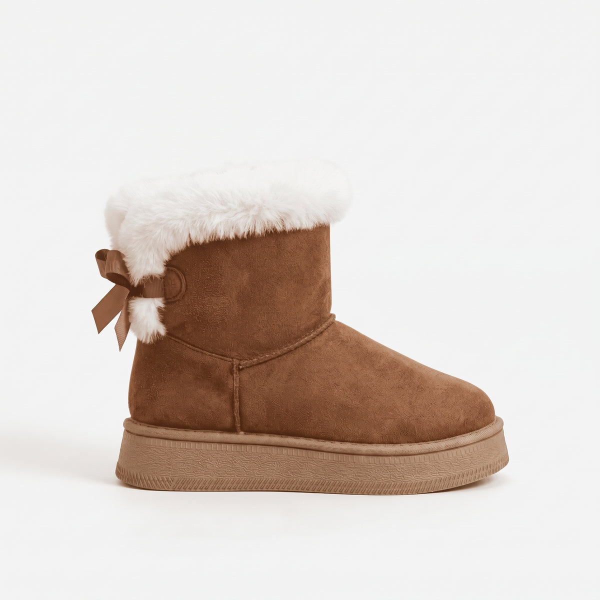 Marron bottines fourrées nœud femme profil latéral Chaussay