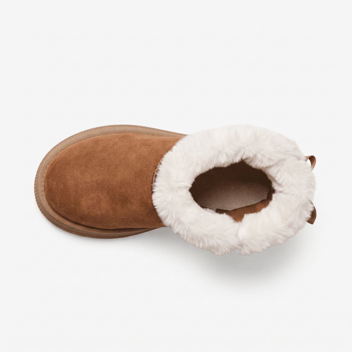 Marron bottines fourrées nœud femme vue du dessus Chaussay