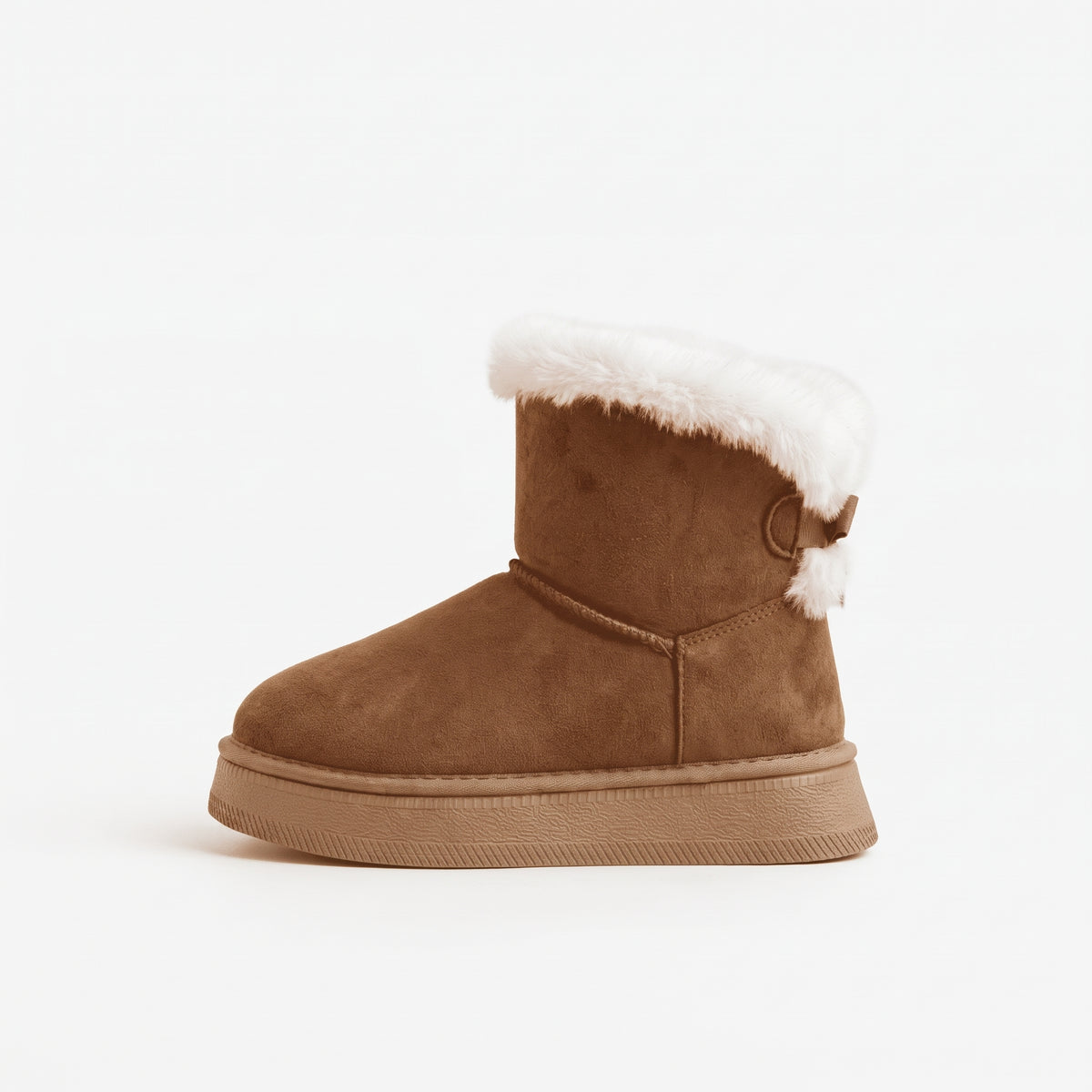 Marron bottines fourrées nœud femme profil latéral bout à gauche Chaussay
