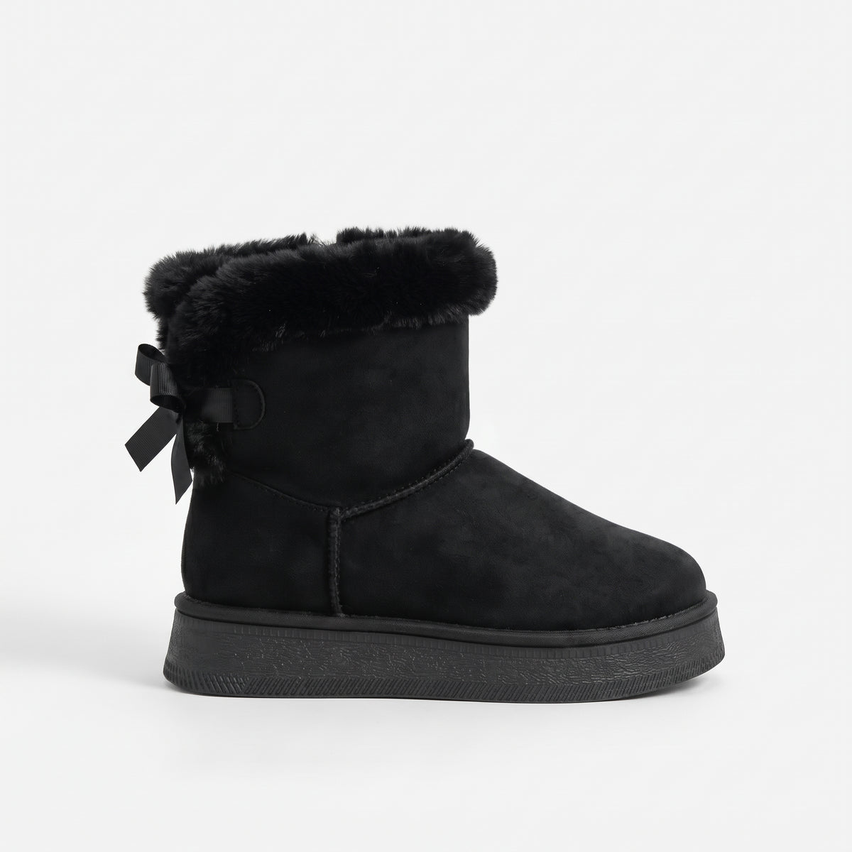 Noir bottines fourrées nœud femme profil latéral Chaussay