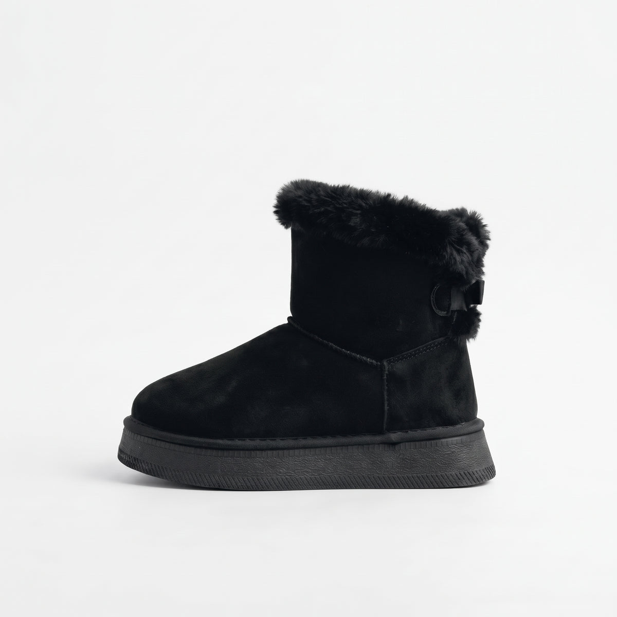 Noir bottines fourrées nœud femme profil latéral bout à gauche Chaussay
