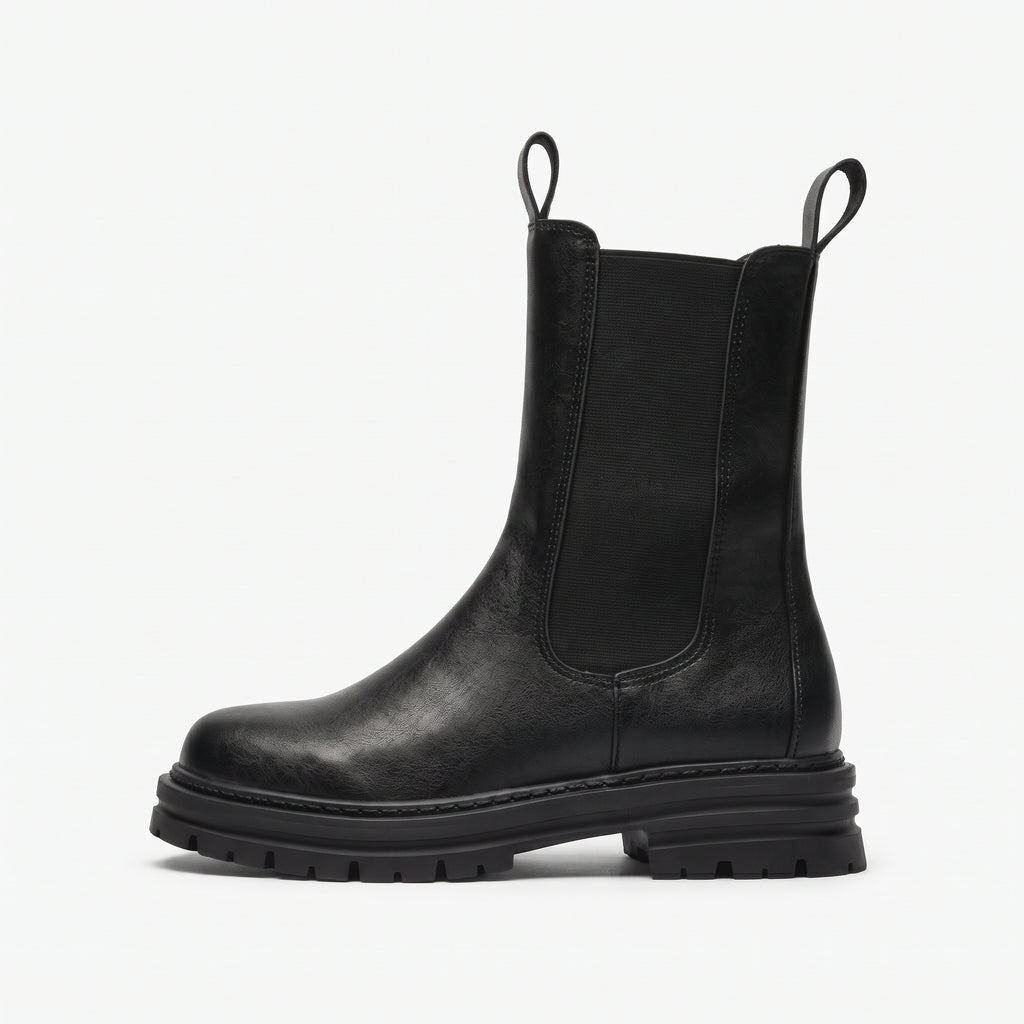 Noir bottines style britannique femme talon carré profil latéral bout à gauche Chaussay