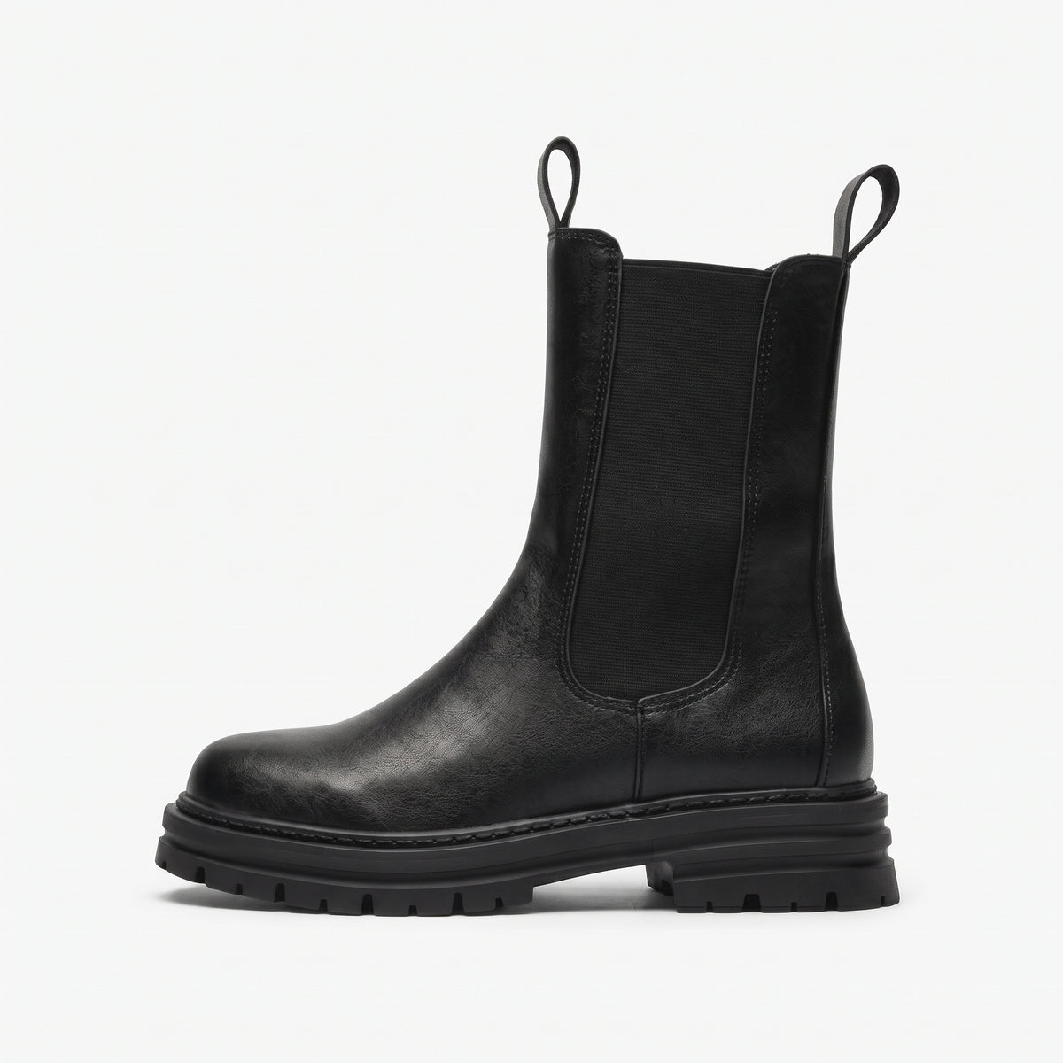 Noir bottines style britannique femme talon carré profil latéral bout à gauche Chaussay
