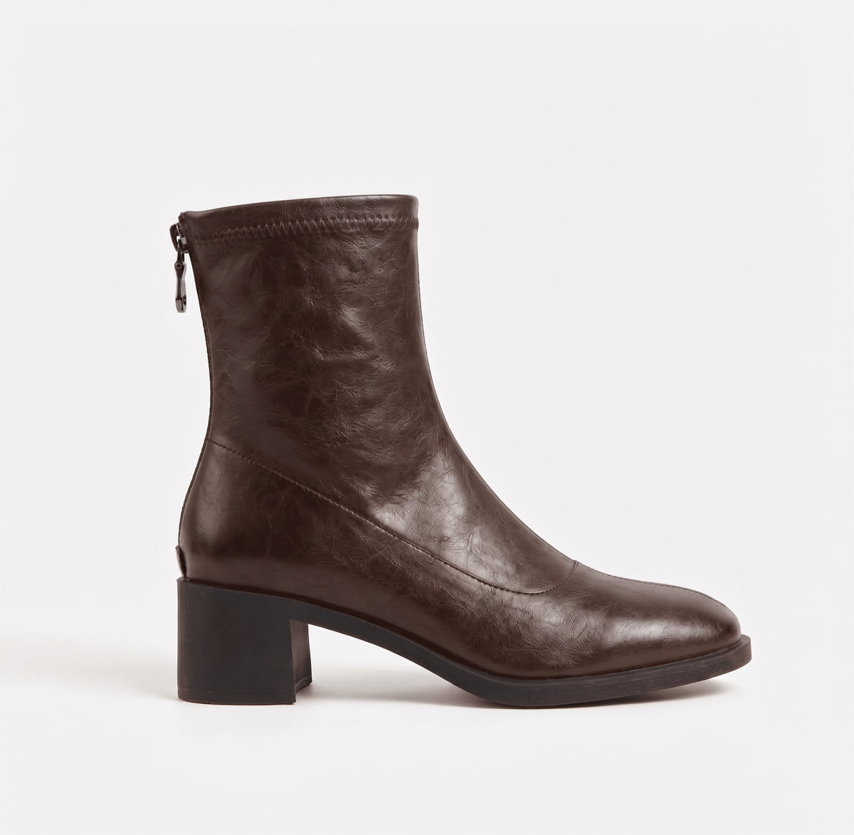 Marron bottines vintage talon carré femme profil latéral, bout à droite Chaussay