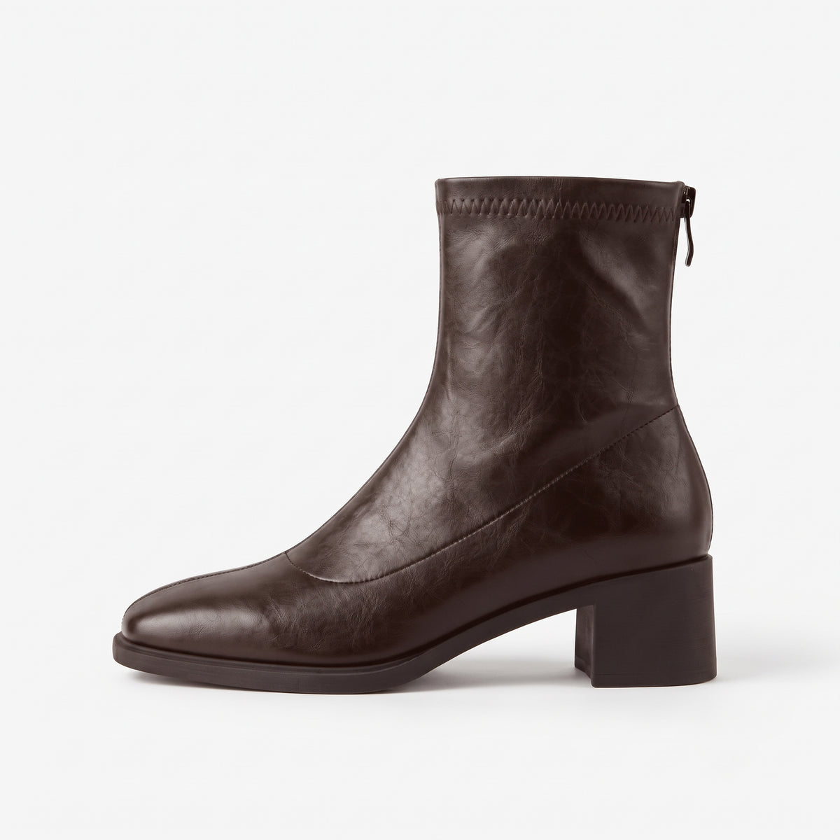 Marron bottines vintage talon carré femme profil latéral, bout à gauche Chaussay