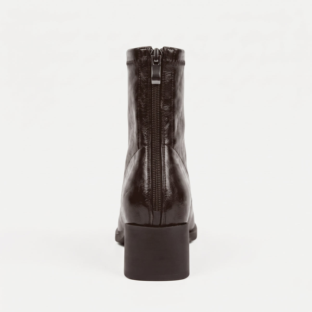 Marron bottines vintage talon carré femme vue de dos, fermeture éclair Chaussay
