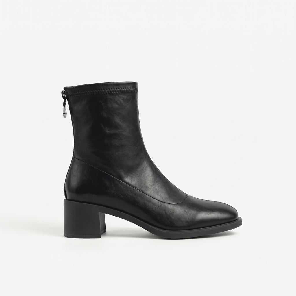 Noir bottines vintage talon carré femme profil latéral, bout à droite Chaussay
