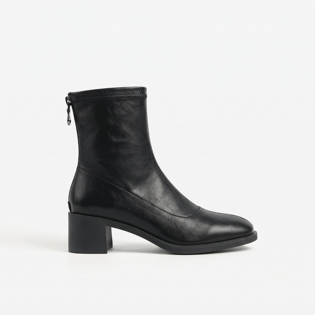 Noir bottines vintage talon carré femme profil latéral, bout à droite Chaussay