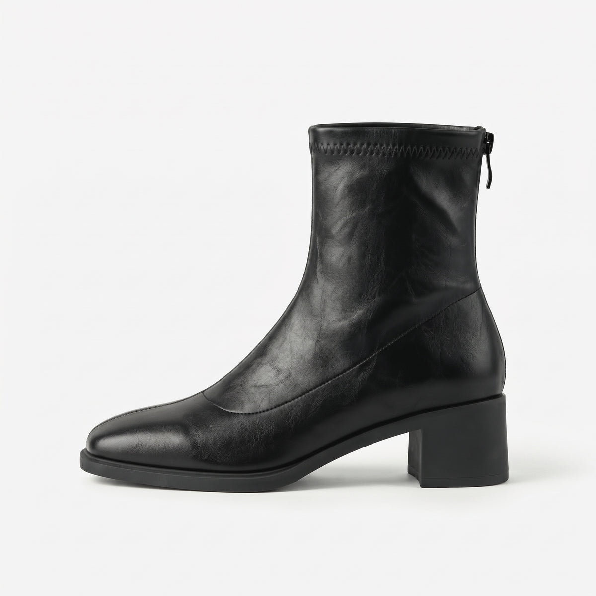 Noir bottines vintage talon carré femme profil latéral, bout à gauche Chaussay