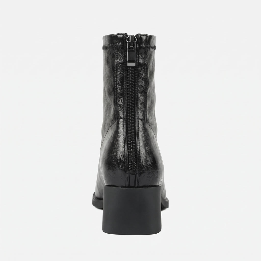 Noir bottines vintage talon carré femme vue de dos, fermeture éclair Chaussay