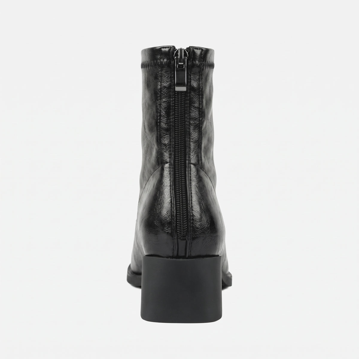 Noir bottines vintage talon carré femme vue de dos, fermeture éclair Chaussay